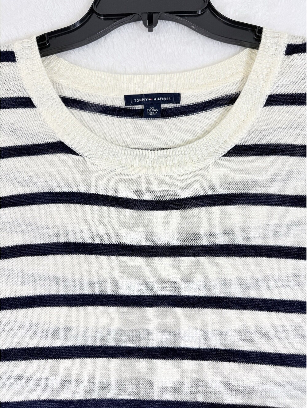 Tommy Hilfiger Womens Tops XL Sweater Sleeveless 100% Cotton Navy Blue Ivory
